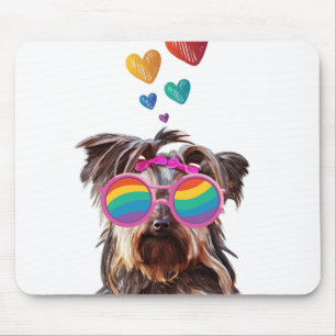Mousepad Yorkie Dog com Dia de os namorados de Corações