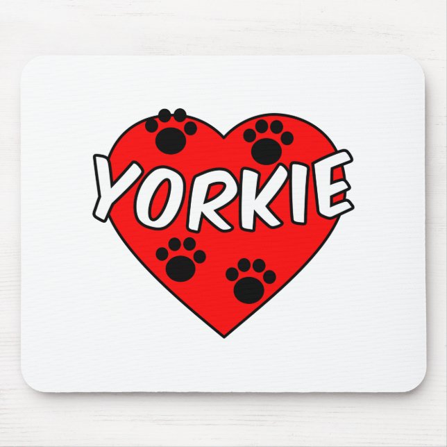 Mousepad Yorkie Dog Paw Prints E Red Heart (Frente)