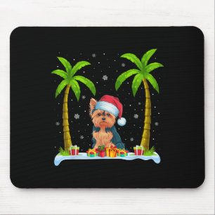 Mousepad Yorkie Dog Santa Hat Palm Tree Beach Xmas Pajama F