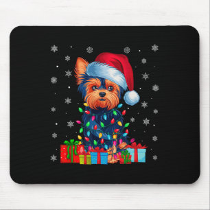 Mousepad Yorkie Dog Ugly Xmas Lights Santa Hat Yorkie Dog C