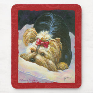 Mousepad Yorkie Peekaboo Art Red Emboscado