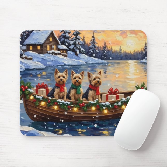 Mousepad Yorkipoo Christmas Boat Holiday (Com mouse)