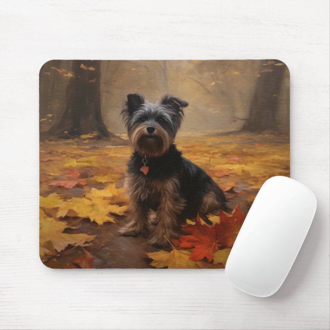 Mousepad Yorkipoo no Outono Folhas Caindo Inspiram (Com mouse)