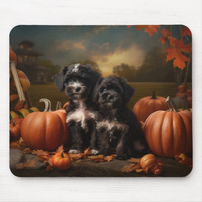 Mousepad Yorkipoo Puppy Autumn Delight Pumpkin (Frente)
