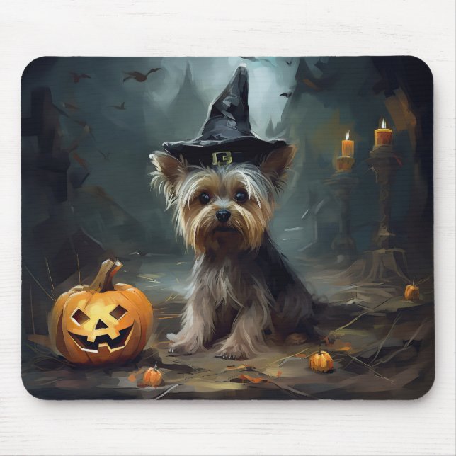 Mousepad Yorkshire Terrier Abóboras Dia das Bruxas Assustad (Frente)