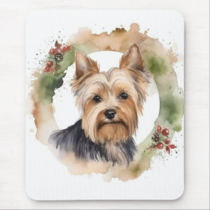 Mousepad Yorkshire Terrier Christmas Wreath Festivo Pup
