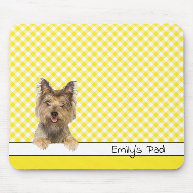 Mousepad Yorkshire Terrier em Yellow Gingham (Frente)