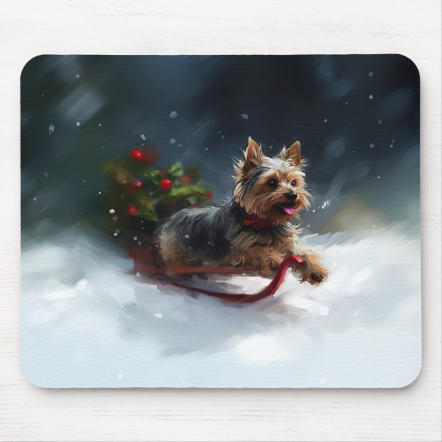 Mousepad Yorkshire Terrier Natal neve inverno (Frente)