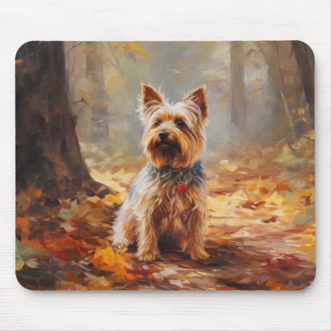 Mousepad Yorkshire Terrier no Outono Folhas Caídas Inspiram (Frente)
