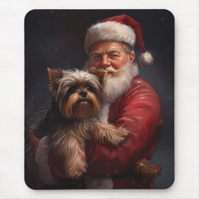 Mousepad Yorkshire Terrier Papai Noel Natal Festivo (Frente)