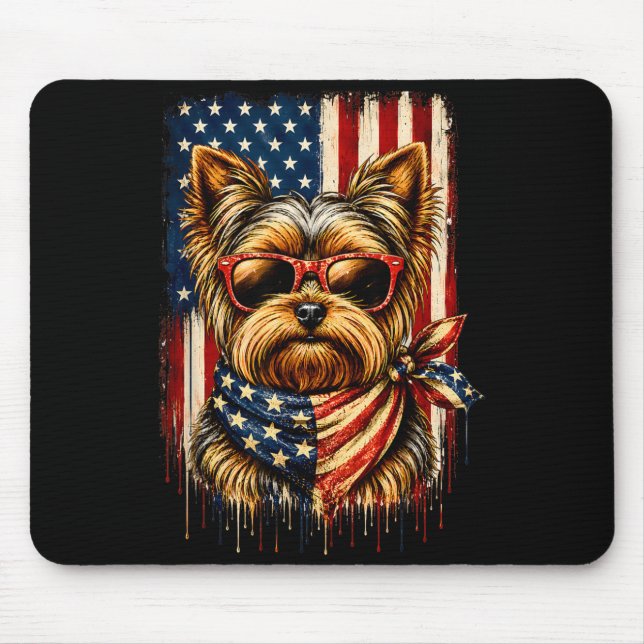 Mousepad Yorkshire Terrier Patriótico Cachorro com Bandeira (Frente)