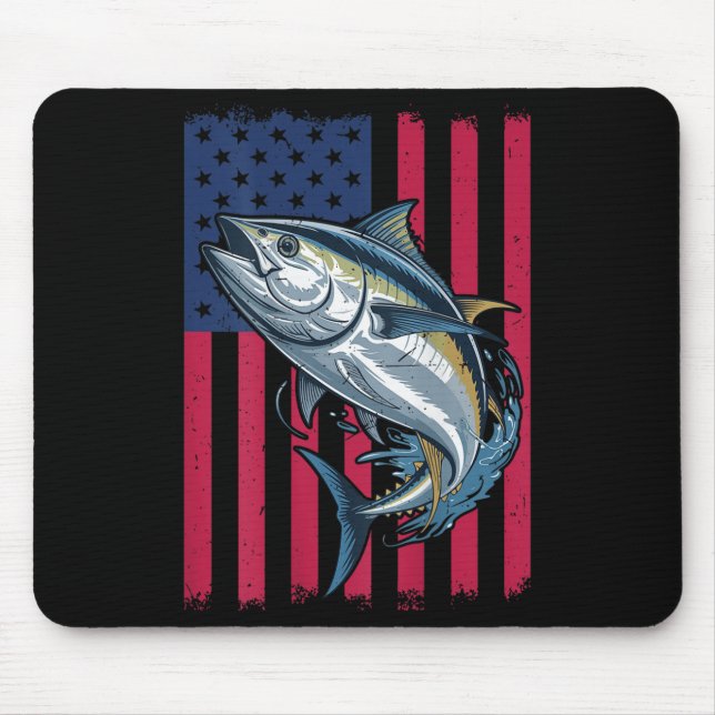 Mousepad Youth Boys Deep Sea Fishing American Flag Bluefin  (Frente)