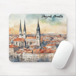Mousepad Zagreb Croácia Cidade Silhouette Watercolor