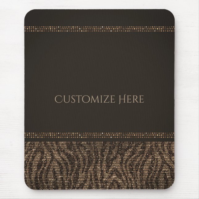 Mousepad Zebra Brilho Marrom Dourado Glam Chic Elegante Bri (Frente)