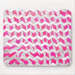 Mousepad Zebra Chevron Branca, Rosa-Quente