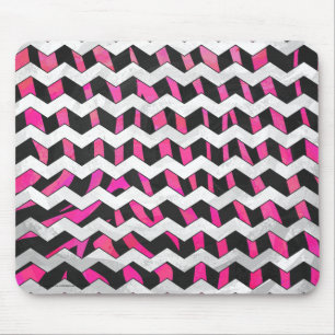 Mousepad Zebra Chevron Preto e Rosa Quente