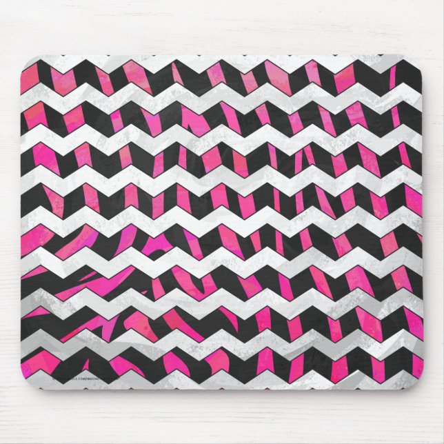 Mousepad Zebra Chevron Preto e Rosa Quente (Frente)
