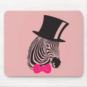 Mousepad Zebra do hipster com chapéu alto e laço