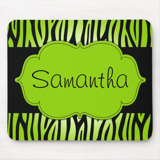 Mousepad Zebra do verde limão e do preto personalizada (Frente)