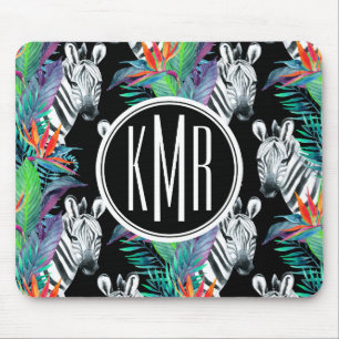 Mousepad Zebra e monograma exótico do teste padrão de