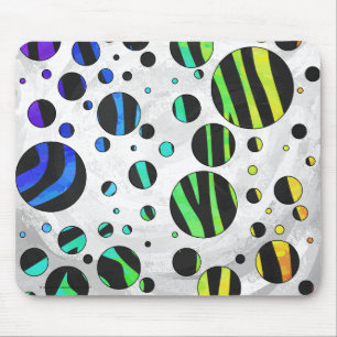 Mousepad Zebra Polka Dot Black and Rainbow Print