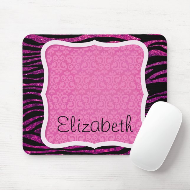 Mousepad Zebra rosa, Zebra brilhante, Impressão Zebra Zebra (Com mouse)
