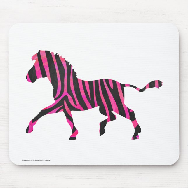 Mousepad Zebra Silhouette Impressão preto e rosa quente (Frente)
