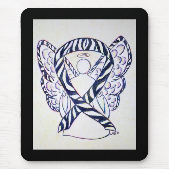 Mousepad Zebra Stripe Sensibilização Ribbon Angel Art Mouse (Frente)
