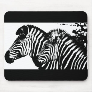 Mousepad Zebras Animais Negros, Pop, Tendência de Arte Bran