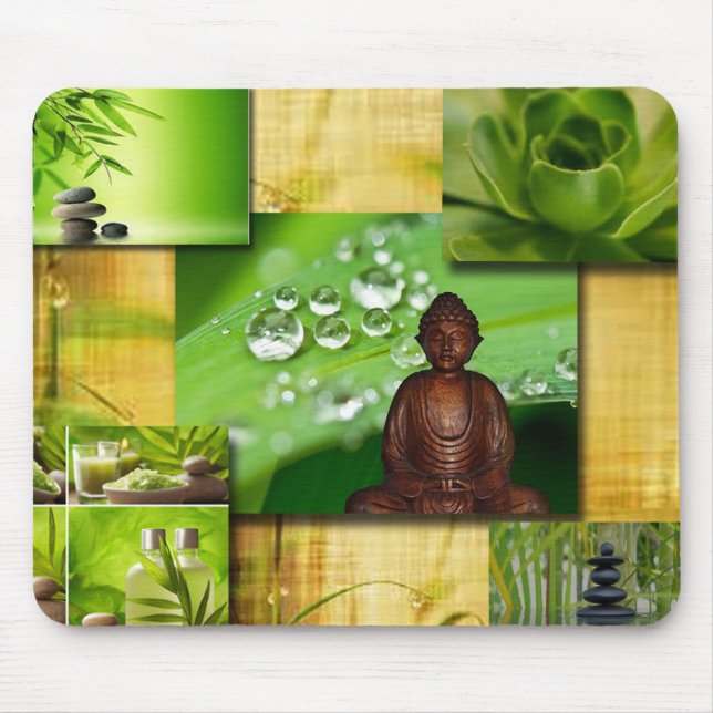 Mousepad Zen & colagem verdes da serenidade de Buddha (Frente)
