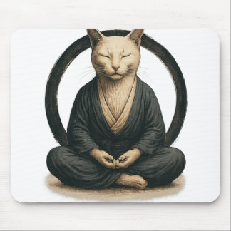 Mousepad Zen Meditating Cat – Enso Circle Mindful Yoga Art 