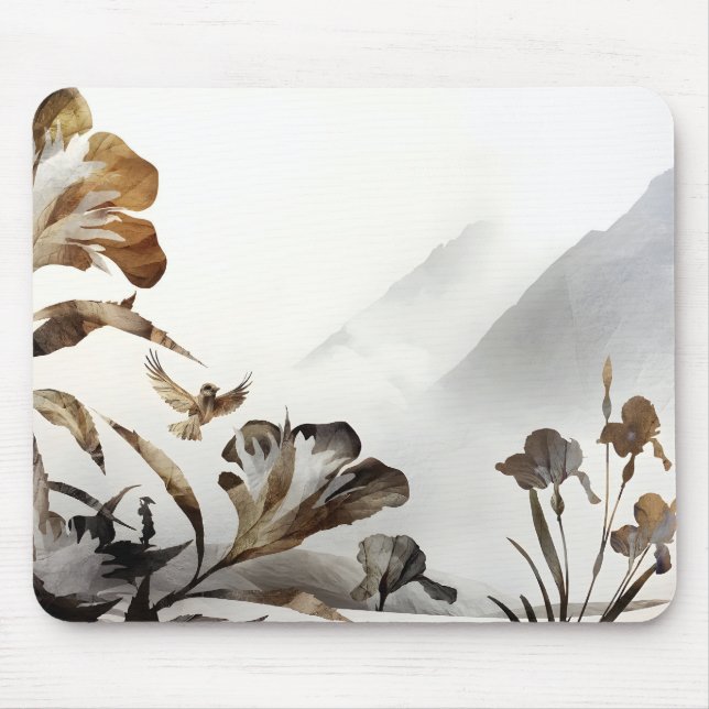 Mousepad Zen Misty Mountain Birds Minimalist Nature (Frente)