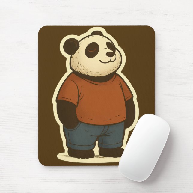 Mousepad Zen Panda Sticker – Relaxed Cartoon Bear in Casual (Com mouse)