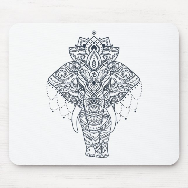 Mousepad Zentangle inspirou o elefante (Frente)