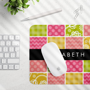 Mousepad Zigzag, Chevron, Bolinhas, Gingham, Seu Nome
