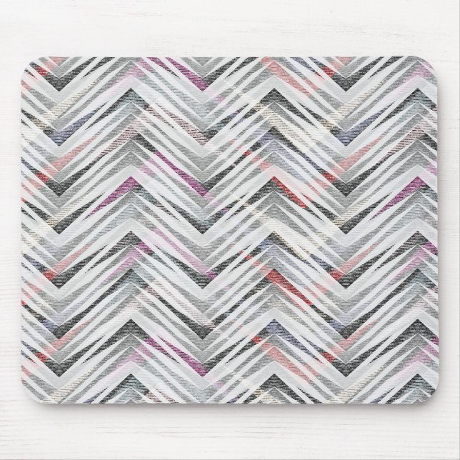 Mousepad Zigzag, geométrico, cinzas, lilás, rosa, preto, fa (Frente)