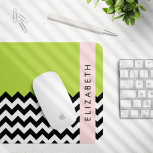 Mousepad Zigzag preto-e-branco, Chevron, verde, seu nome