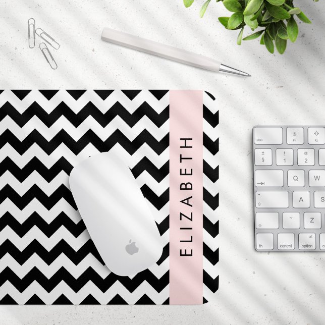 Mousepad Zigzag preto-e-branco, padrão Chevron, seu nome (Criador carregado)