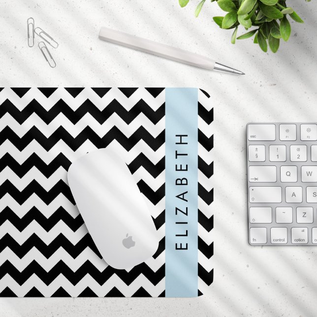Mousepad Zigzag preto-e-branco, padrão Chevron, seu nome (Criador carregado)