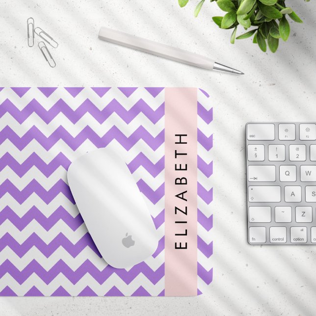 Mousepad Zigzag Roxo, Chevron Roxo, Seu Nome (Criador carregado)