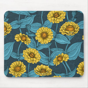 Mousepad Zinnias Amarelas em azul escuro