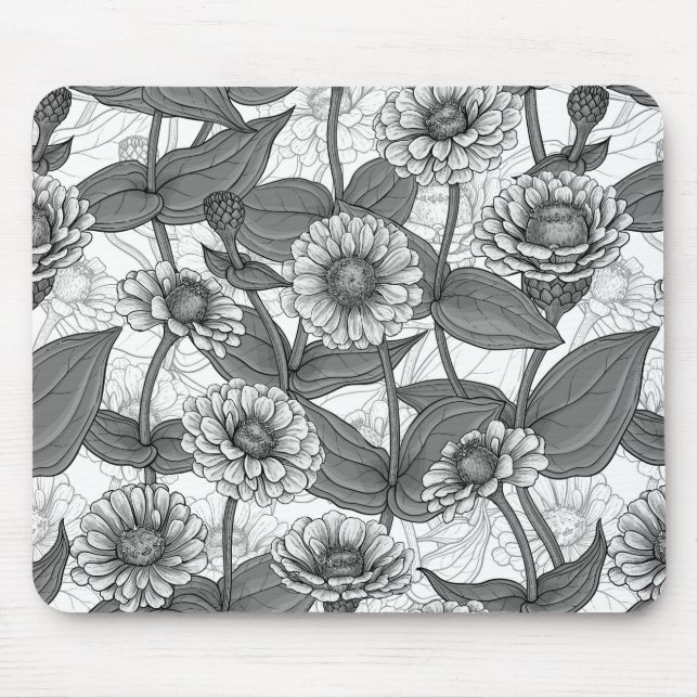 Mousepad Zinnias, monocônimo de branco (Frente)