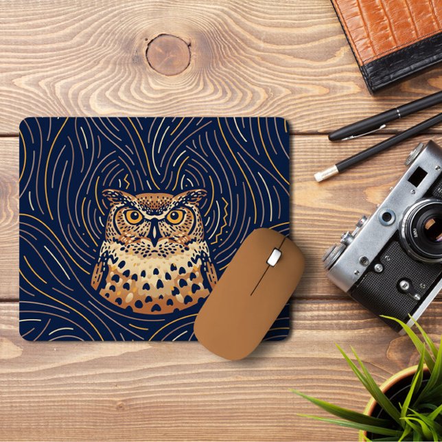 Mousepad Zodiac Owl Retrait | Urso-Mão-de-Ouro puxado à mão (Criador carregado)