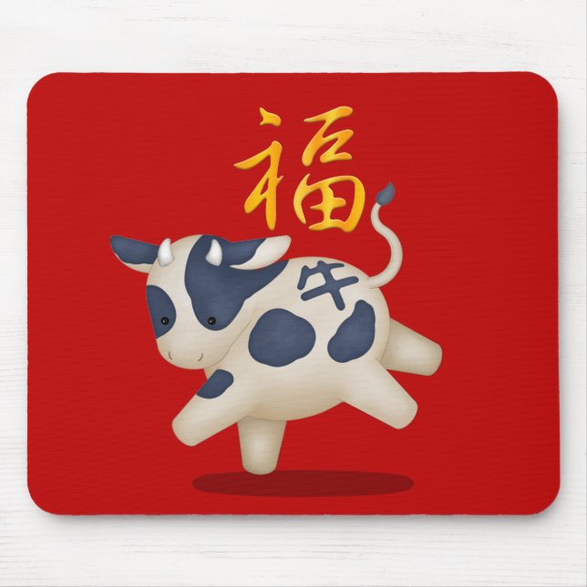 Mousepad Zodiac Ox Vermelho Chinês "Fortune", Cuz (Frente)