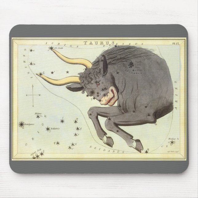 Mousepad Zodíaco Astrologia Vintage Touro Constelação Touro (Frente)