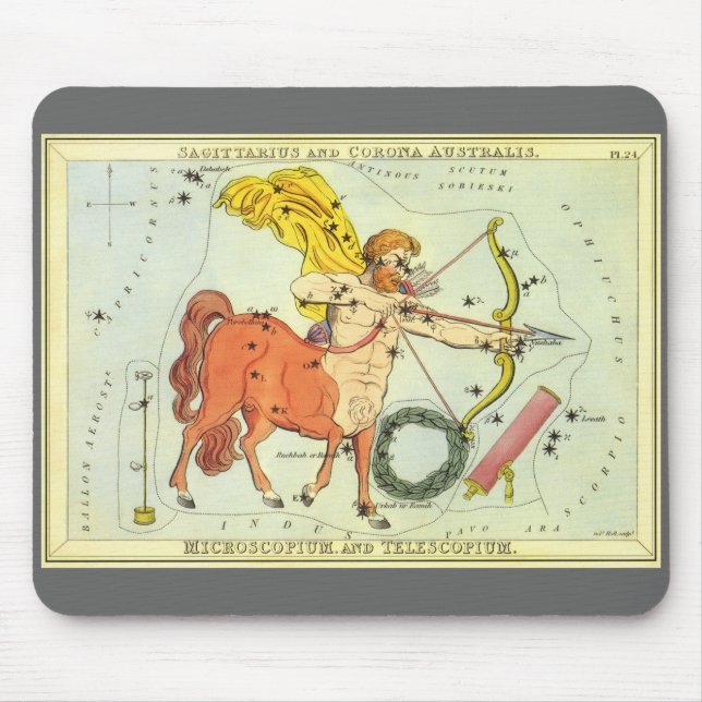Mousepad Zodíaco Astrológico Vintage Constelação de Sagitár (Frente)
