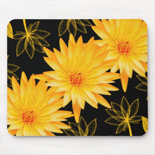 Mousepads pretos & amarelos elegantes dos lillies (Frente)