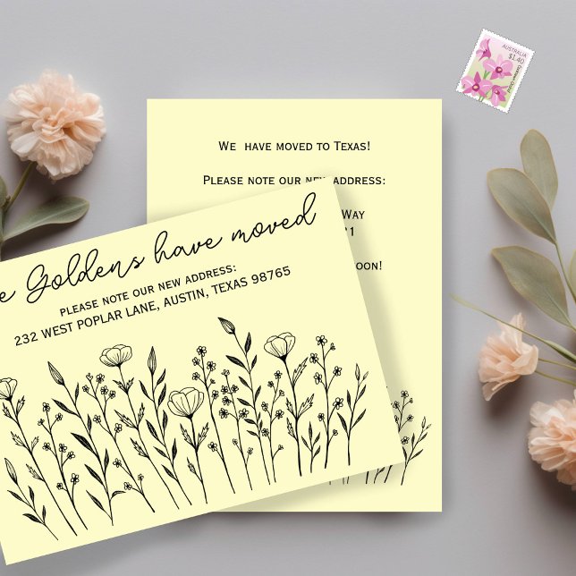 MOVENDO ANÚNCIOS Flores Selvagens Personalizadas S (MOVING ANNOUNCEMENT New Home Address Wildflowers Simple Custom
Note Card)