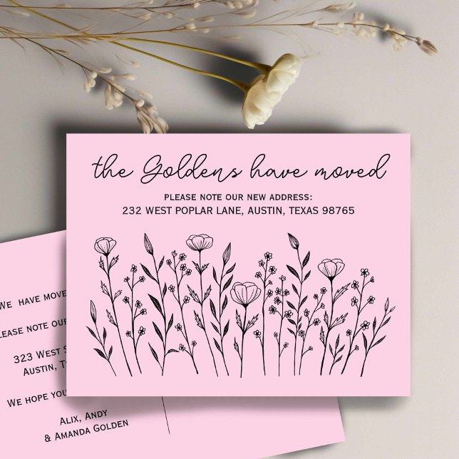 MOVENDO ANÚNCIOS Flores Selvagens Personalizadas S (MOVING ANNOUNCEMENT Wildflowers Simple Custom Postcard
)