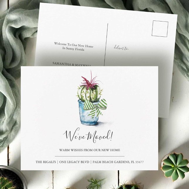 Movendo Cartões de Anúncio Cactus Aquarela (Moving announcement cards watercolor cactus art by Victoria Grigaliunas Do Tell A Belle)